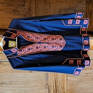 Elizabeth McKay women's long sleeved shirt in navy blue and bright orange sz 10